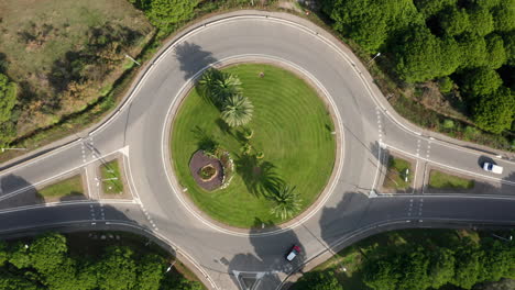 Roundabout-with-palm-trees-aerial-top-shot-freeway-la-Grande-Motte
